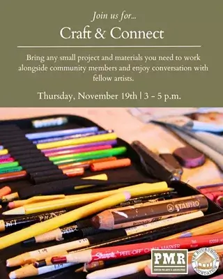 A flyer for a Craft & Connect event featuring a case of colorful art supplies in Central Oregon.