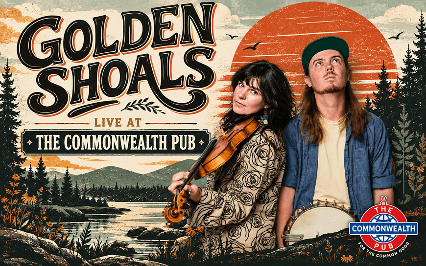 A promotional poster for the band Golden Shoals performing at The Commonwealth Pub in Central Oregon.