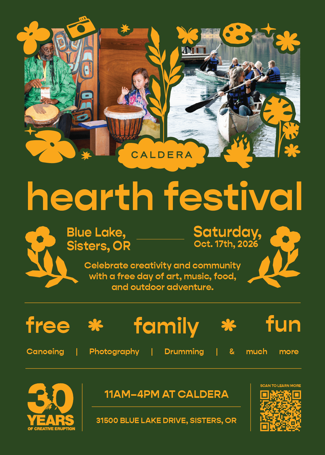 A promotional flyer for the Hearth Festival at Blue Lake in Sisters, Oregon in Central Oregon.