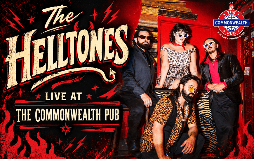 A band called The Helltones posing for a promotional poster at The Commonwealth Pub in Central Oregon.