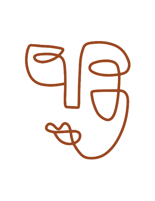 A minimalist continuous line drawing of an abstract human face in brown in Central Oregon.