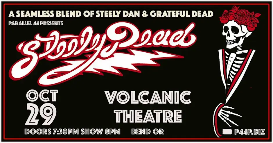 A concert poster for a Steely Dan and Grateful Dead tribute band performance in Central Oregon.